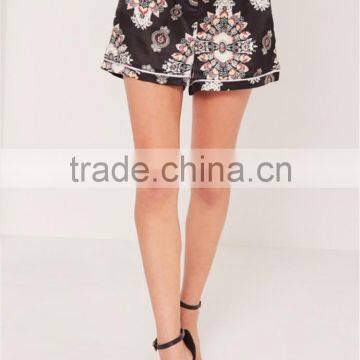 Custom Full Print Women Satin Wide Leg Boxer Shorts Floral Print Tailored Shorts Black photo-6