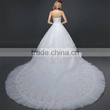 Sexy Bandeau Lace Beaded Cream Crepe Ruffles Weding Dress Pleated Corset Bodice Luxury Bridal Dress photo-2