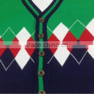 Custom Boys Kids V-neck Button-down Diamond Argle Cotton Cardigan Sweaters photo-5