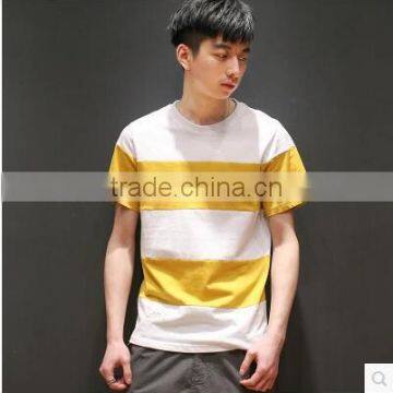Summer Japanese Men Round Collar Stripe Leisure T-shirt Color Stitching Loose Cotton With Short Sleeves photo-3