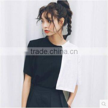 Women's College in the Summer of Wind Loose Color Matching Small Round Collar T-shirt Female Cotton Short Sleeve Blouse