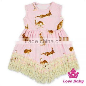 48BQA142 Lovebaby Easter Days Outfits Garments Printed Rabbit Sleeveless Baby Festival Dress Patterns With Same Fabric Hat photo-2