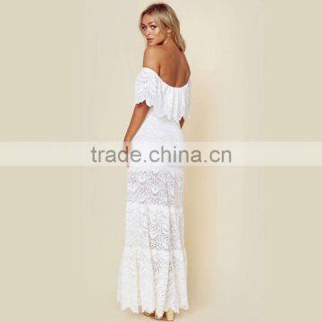 Overall Lace off Shoulder Ruffle Maxi Dresses Delicate Lady's Apparel photo-4