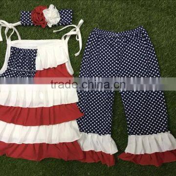 Casual Holiday July 4 Star Blue Red Cutomized Factory Wholesale Ruffles Baby Girl Dress Baby Girls Puffy Dresses Baby Girl Party