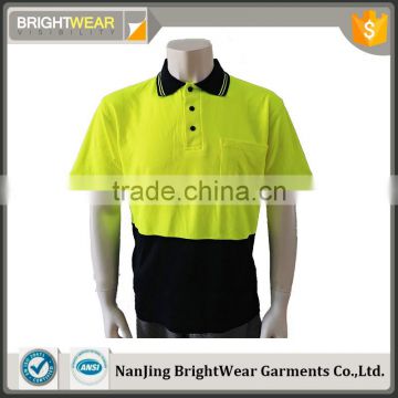 Mens high visibility two-tone reflective polyester/cotton chest pocket safety polo shirt