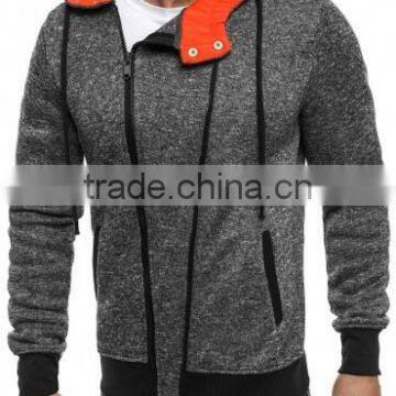 Men's Dark Grey and Orange Contast Color Zipper Details Hoodies photo-2