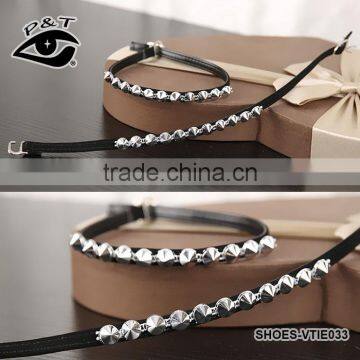 Cheap Wholesales ABS Stud Leather Shoelaces for Women Shoe Decoration Accessories photo-3