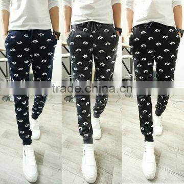 Men's Eye Printed Slim Harem Sport Pants Drawstring Jogger Trousers