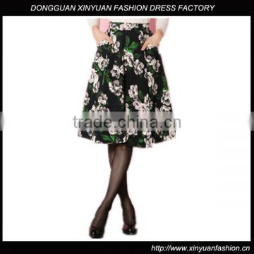 2016 Fashion Autumn Apparel Floral Printed Midi Skirts for Women,Custom Ladies Slim Fit A-line Midi Skirts