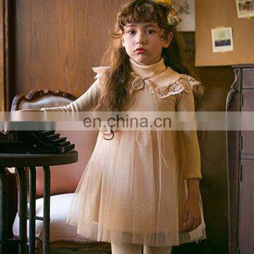 Vintage Khaki Baby Girl Dress Long Sleeve Lace Tulle Dress