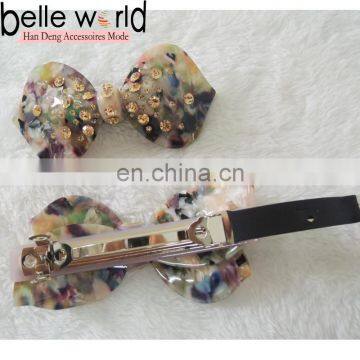 High quality acetate low Moq rhinestone bow hair barrette clip