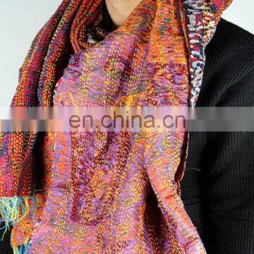 Vintage Silk Kantha Scarves Designer Women's Silk Kantha Scraf