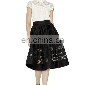 2016 OEM Custom Made In China Fashion A-Line Mid-Calf Lace Black Skirt