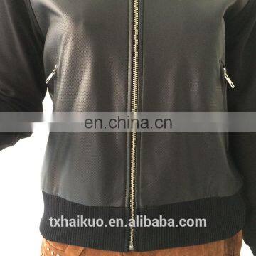 Womens Sheep Leather Punching Jacket With Pontie Sleeve photo-3