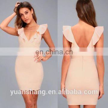 2017 blush sleeveless new design ladies bodycon dress