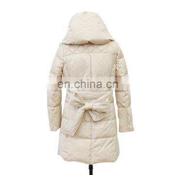 Women Cheap Big Turn-down Collar Long Quilted Cotton Coat photo-2