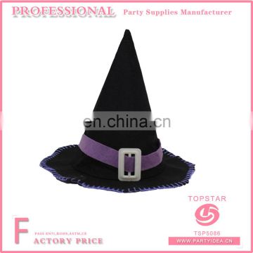 Costume halloween party favor witch hat dressed with purple ribbon and button