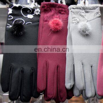 Felt wool winter gloves with plush ball