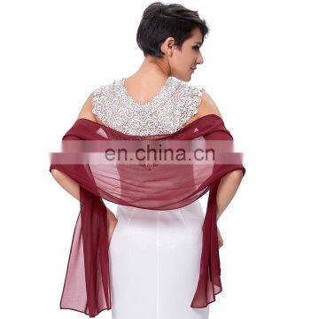 Stock 72*18" Wine red Chiffon Shawl Scarf Wrap Neckerchief for Bridal Evening Dress KK000229-2