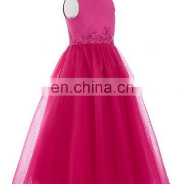 Grace Karin Full-Length Sleeveless Deep Pink Voile Satin Long Flower Girl Dress New Model Girl Dress 7~12 Years Old CL4491-3 photo-3