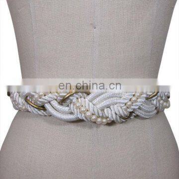 White and Gold with Pearls Braided Rope Belt