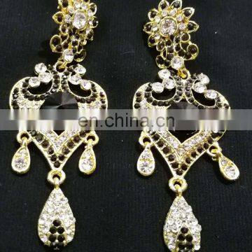 Innovative Designer Gold Plated Bollywood Style Kundan Earrings Set In Black Color