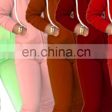 Wholesale women's 2 piece plain sport sweat pants zipper hoodies sets