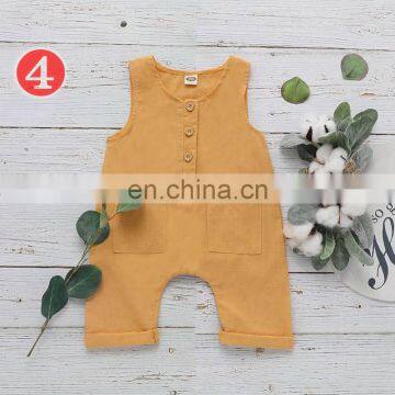 Summer Toddler Baby Boys Overalls Rompers INS Linen Cotton Round Collar Sleeveless Blank Jumpsuit Kids Bodysuit Baby Rompers photo-6