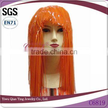 Cheap long tinsel halloween or stage props orange party tinsel wig