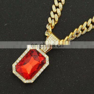 13mm Chain Pave Setting Ruby Crystal Hip Hop Diamond Cuban Link Chain Necklace photo-4
