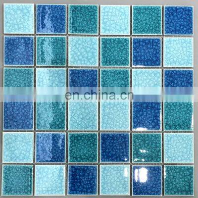 Foshan 300x300 Blue Color Glass Swimming Pool Mosaic Tile Kitchen Back Splash Bathroom Floor Tile