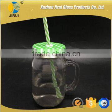 15oz clear glass mason jar with lid and straw