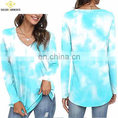95% Cotton 5% Spandex Hot New Women T Shirts Long Sleeve Colorful Loose Casual Tie Dye T Shirts photo-5