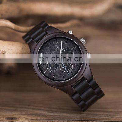 Black Ebony Quality Wood Wrist Watches OEM Chronograph Watch With Stopwatch Function photo-4