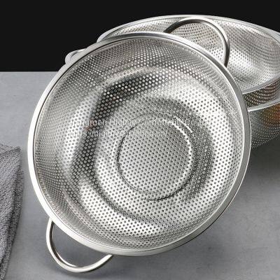 Kitchen Stainless Steel Fruits and Vegetables Washing Strainer Draining Colander Basket Durable Hander & Base Mesh Colanders photo-4