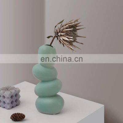 Nordic Vases Decor Ins Creative Black Blue Egg Vaso Di Fiori Con Viso Flower Ornament Ceramic Vase For Home Decor photo-4