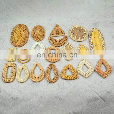 Hot Sale Natural Rattan earring charms, Handwoven wooden straw pieces, Boho Jewelry making blanks High Quality cheap wholesale