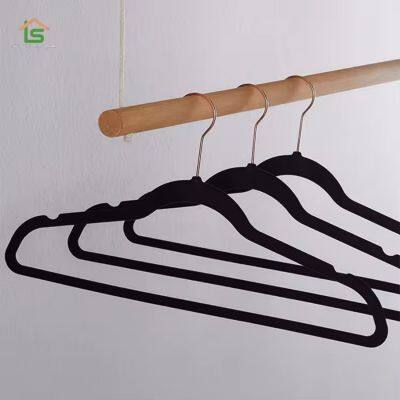 BSCI Certificate Wholesale Black Color Flocking Felt Hangers for Clothes Trousers Velvet Hanger photo-2