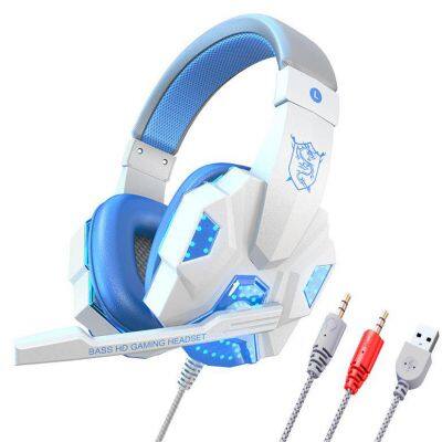 Comfort Tanned Leather 3.5mm 2.2m Cable RGB LED Light Gaming Headset Earphone Wired Super Bass Stereo Headphones