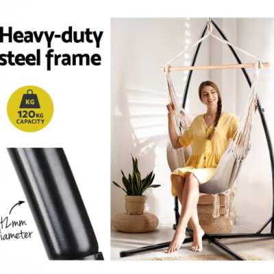 Black Color Strong and Durable Single Hanging Swing Chair With Stand photo-4