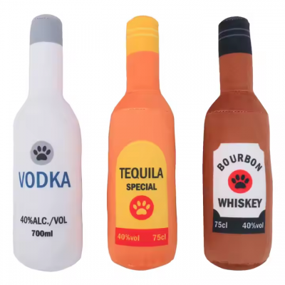 Wholesale custom Plush Wine Bottle Dog Chew Toy plush Whisky Bottle Pet Squeaky Toy plush Dog Chew Toy