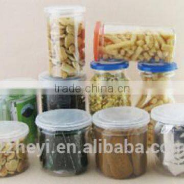 PET plastic tin can with easy open aluminum cap and plastic lid