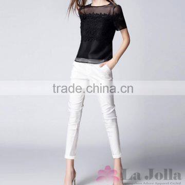 2016 Summer Fashion Lady Lace Embroidered Sexy Short Sleeve T-shirt 157