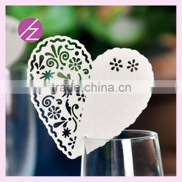 Paper craft wine glass place card for christmas Cheap escort place card on wine glass hear shape design JK-80