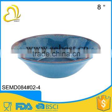 8'' blue color textured retro full printing melamine cereal bowls