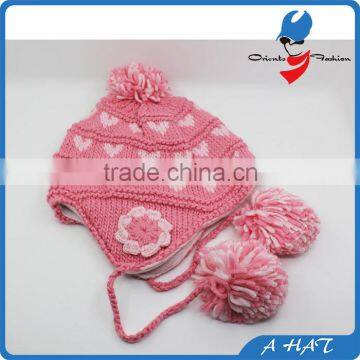 colorful warm female winter hat with strings