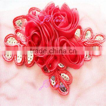 Chiffon Flower and Silver Leaf Sequin Flower Applique - DIY Flower Headbands - Bridal Applique photo-3