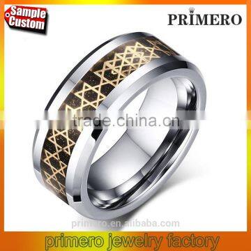 Mogen David Star Tungsten Ring Shield of David Magic Hexagram Beveled Band