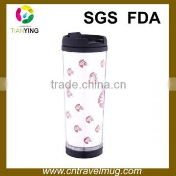 350ML beautiful promotion plastic insulated writable coffee mug with insert paper