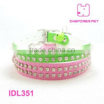 PU Pet Collar with Crystal Decoration